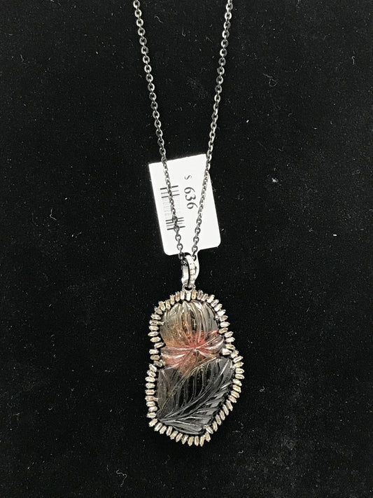 Tourmaline Carving and Diamond Pendant