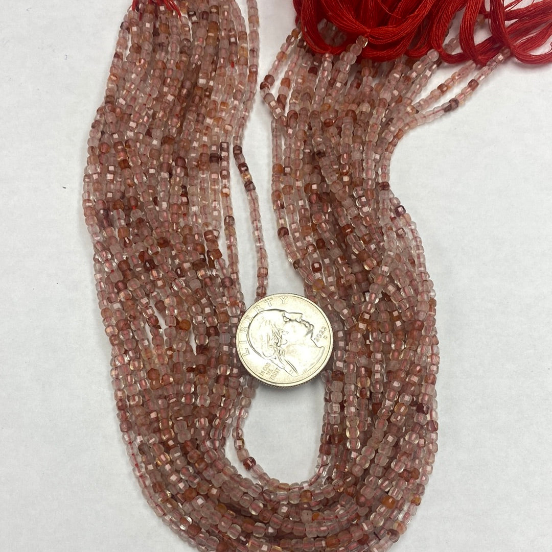 Quartz, Rutilated Quartz Faceted Square, strawberry quartz faceted box, Copper Rutilated