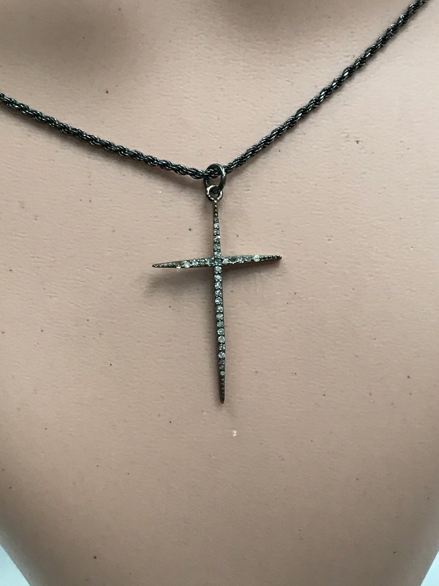 Pave Diamond Pendant, Pavé Cross Pendant, Diamond Cross Pendant, Pave Cross Charm, Approx 1.52''(22 x 38mm) Oxidized Silver