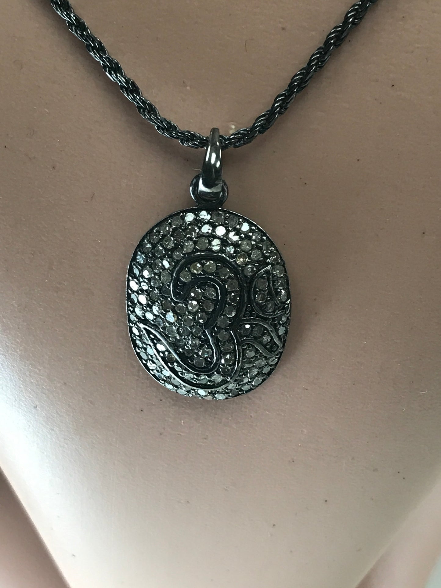 Diamond Oval with Number 3 Pendant, Pave Diamond Pendant, Pave Oval with Number 3 Necklace, Approx 32 x 18mm. Sterling Silver