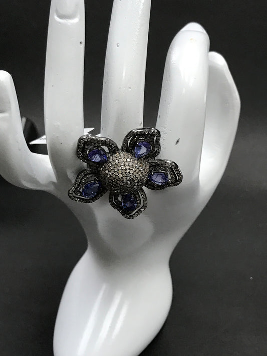 Flower Pave Diamond Ring