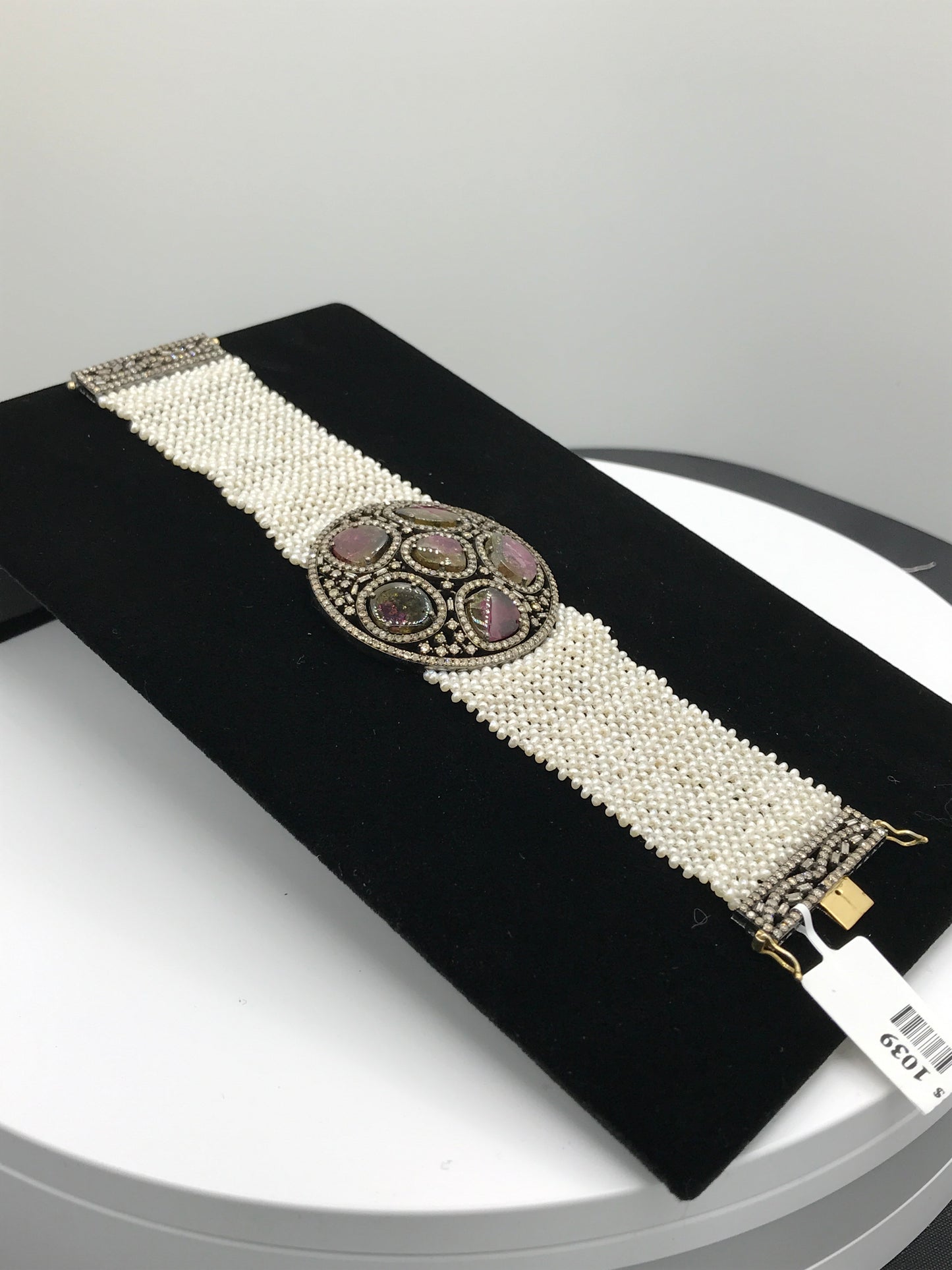 Multi Tourmaline and Diamond Pearl Woven Bracelet