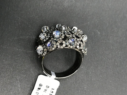 Daimond and Rainbow Moonstone Silver Rings
