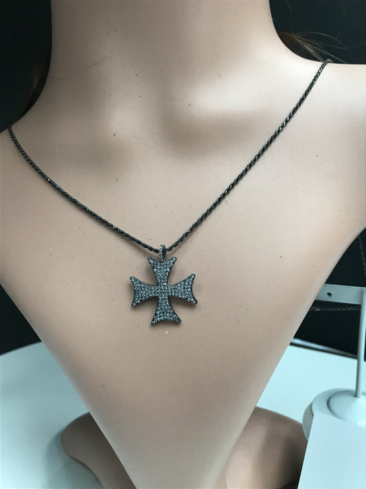 Maltese Cross Pendant ,Approx 1'' long(24 x 24mm) Oxidized Silver, Silver
