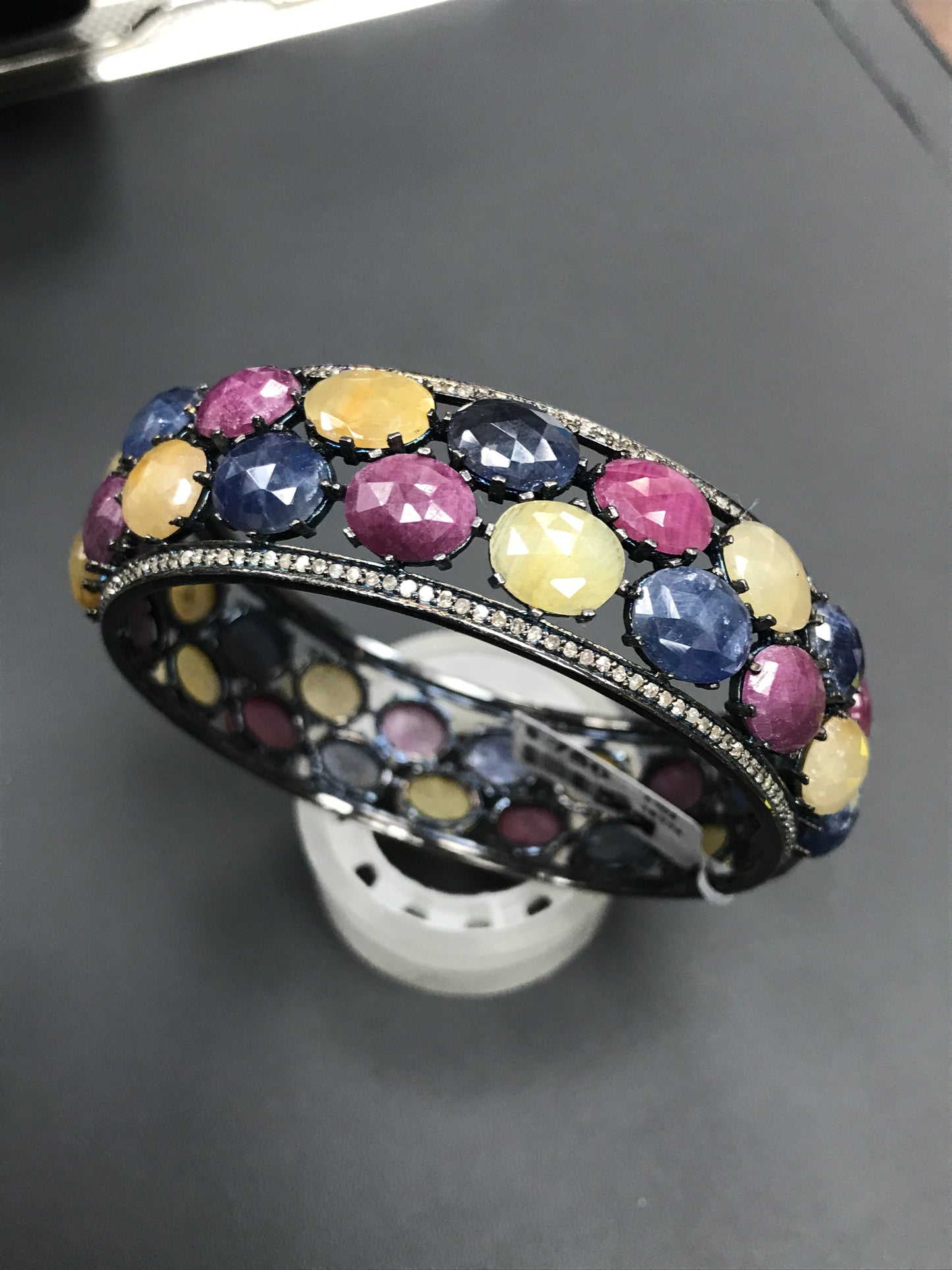 Diamond and Silver Multi-Sapphire Black Rhodium Finish Bracelets