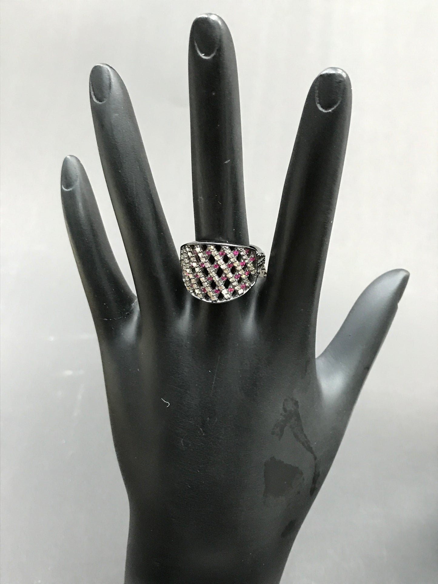 Pave Diamond Ring .925 Oxidized Sterling Silver Diamond Ring, Genuine handmade pave diamond Ring Size Approx 0.84"(16 x 21 MM)