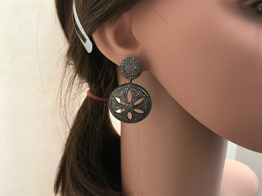 Fancy Round Flower Shape Diamond Earring