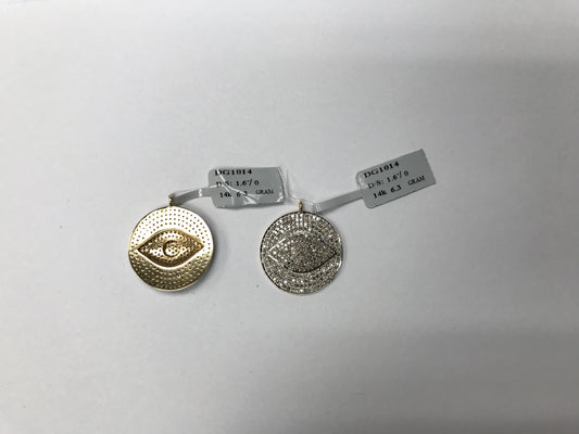 14K Solid Gold Eye Diamond Pendants