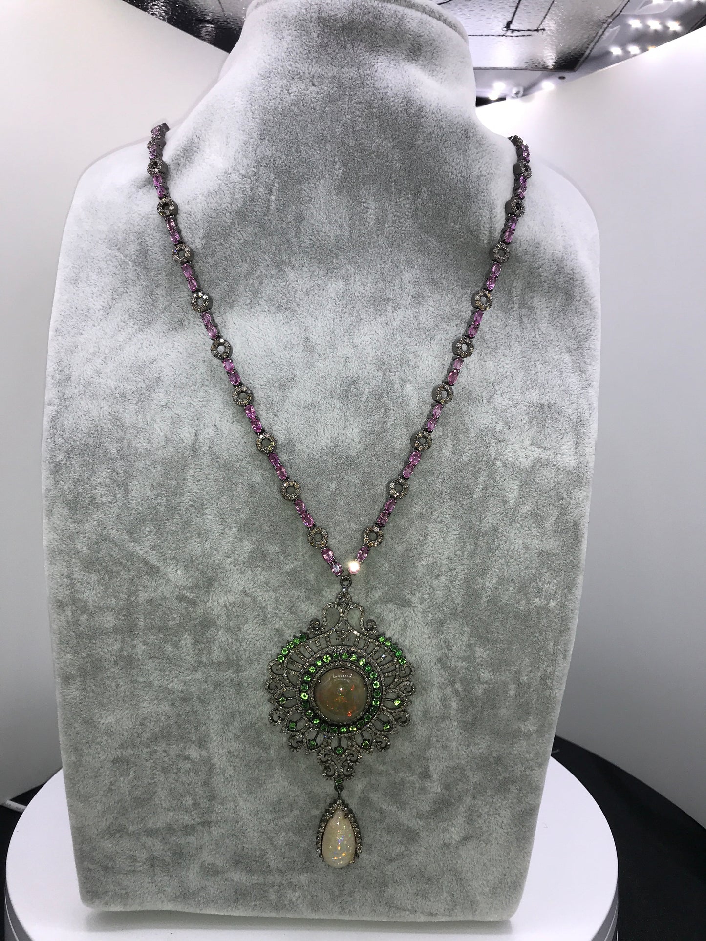 Opal And Diamond Designer Long Pendant Necklace