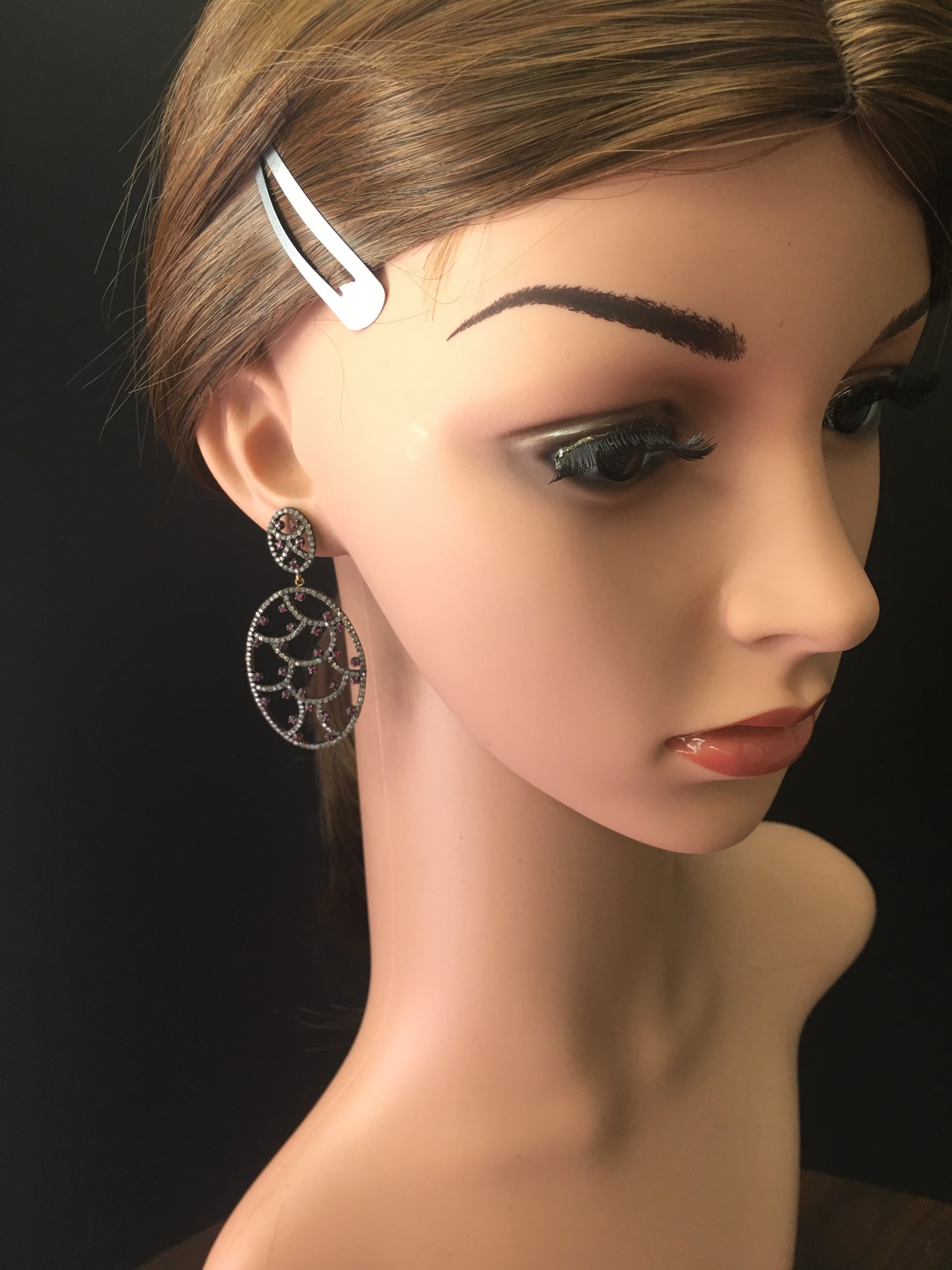 Diamond and Silver Ruby Black Rhodium Finish Earrings