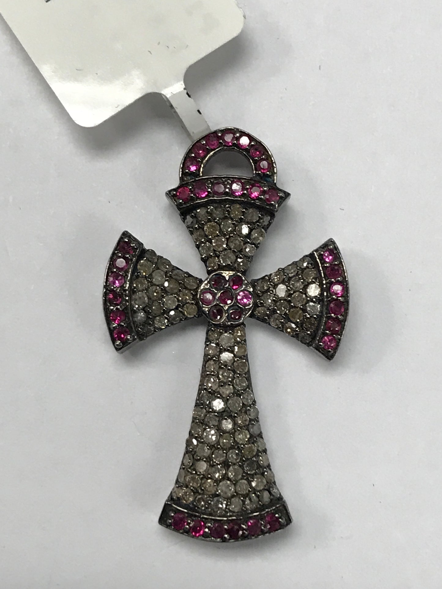 Pave Diamond Pendant, Pavé Cross Pendant, Diamond Cross Pendant, Pave Cross Charm, Approx 1.28''19 x 32mm) Oxidized Silver