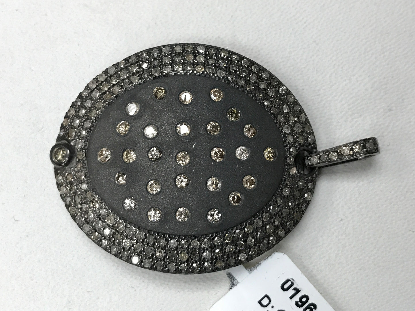 Diamond Oval Pendant, Pave Diamond Pendant,Pave Oval Necklace, Appx 26 x 36mm. Sterling Silver