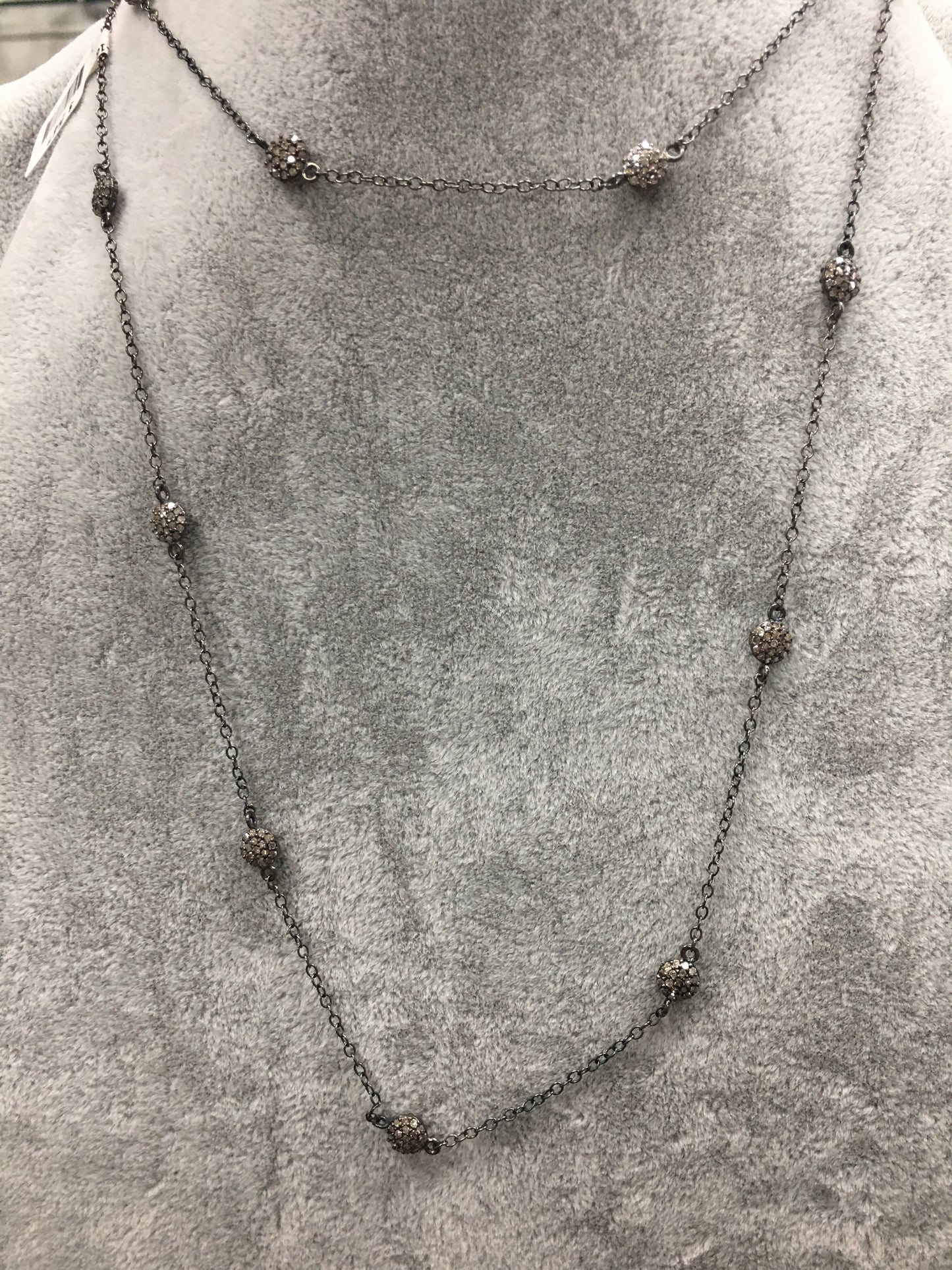 Double Side 5mm Coin With Silver And Diamond Necklace 36''