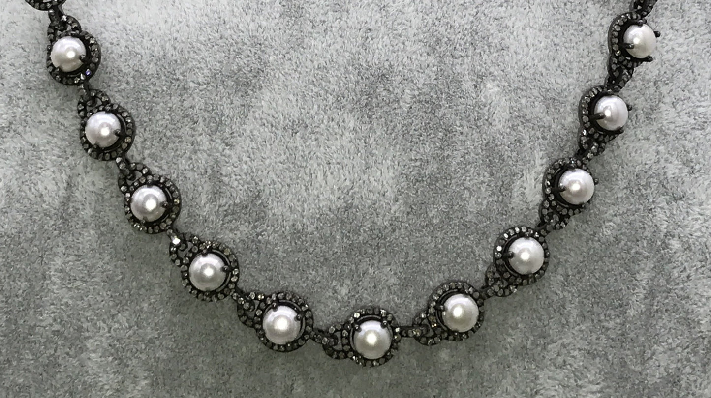 Pearls and Diamond Link Chain Necklace