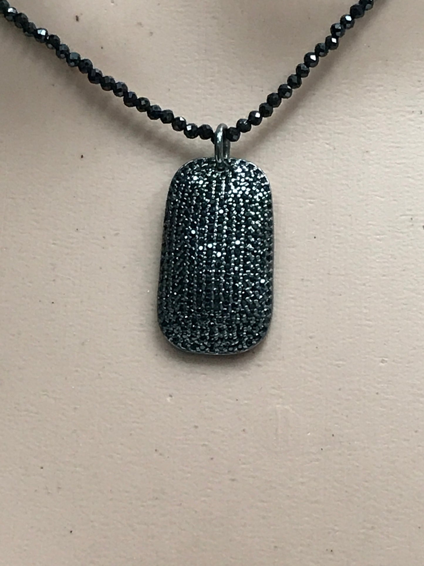 Black Spinel Charm, Pave Black Spinal ,Approx 0.96''( 24x16 mm) Oxidized Sterling Silver, Black Spinel