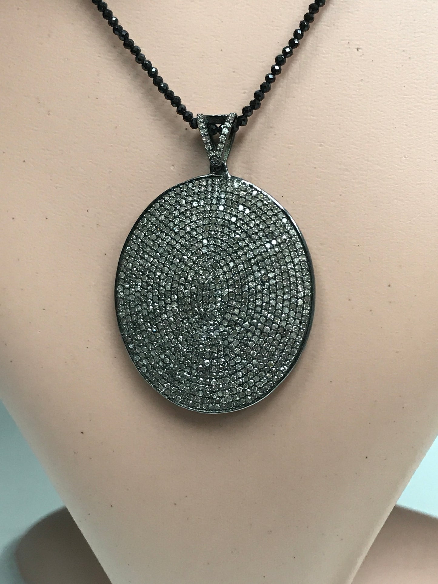 Diamond Full Oval Pendant, Pave Diamond Pendant, Pave Full Oval Necklace, Approx 50 x 35mm. Sterling Silver