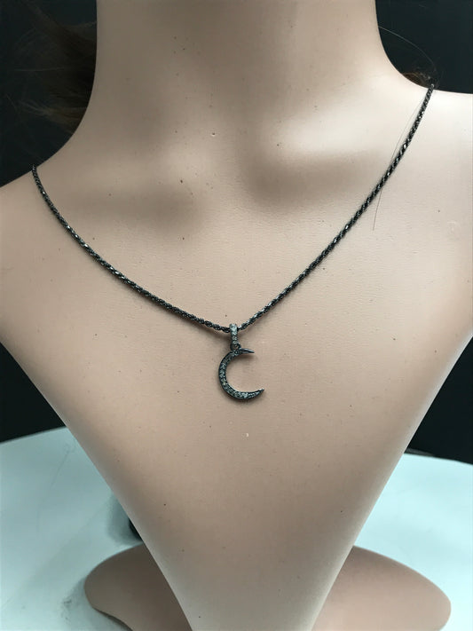 Moon Diamond Charm .925 Oxidized Sterling Silver Diamond Charms, Genuine handmade pave diamond Charm Size Approx 0.88"(12 x 22 MM)