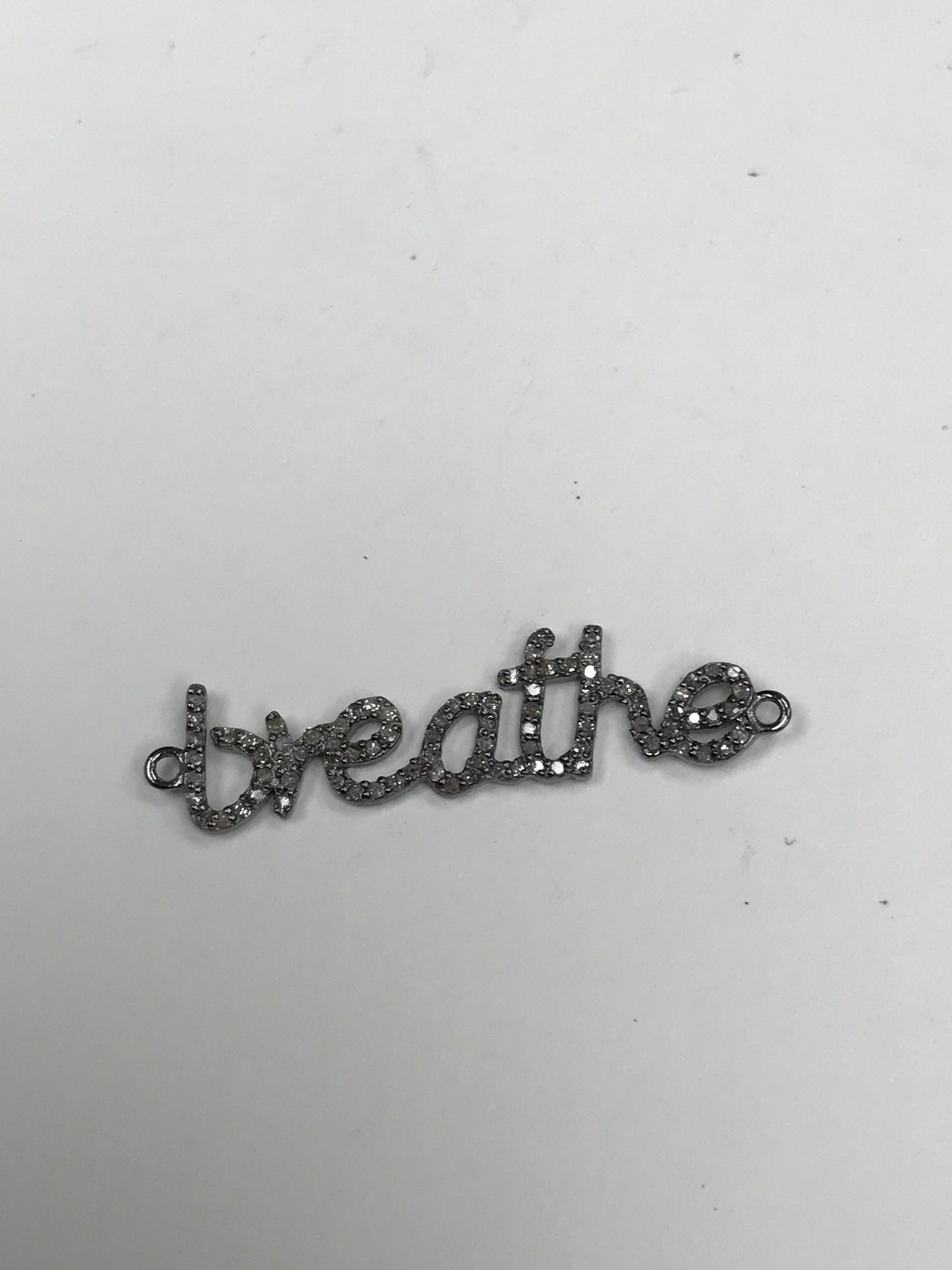 Breathe Word Diamond Charm .925 Oxidized Sterling Silver Diamond Charm, Genuine handmade pave diamond Charm Size 27 x 13 MM