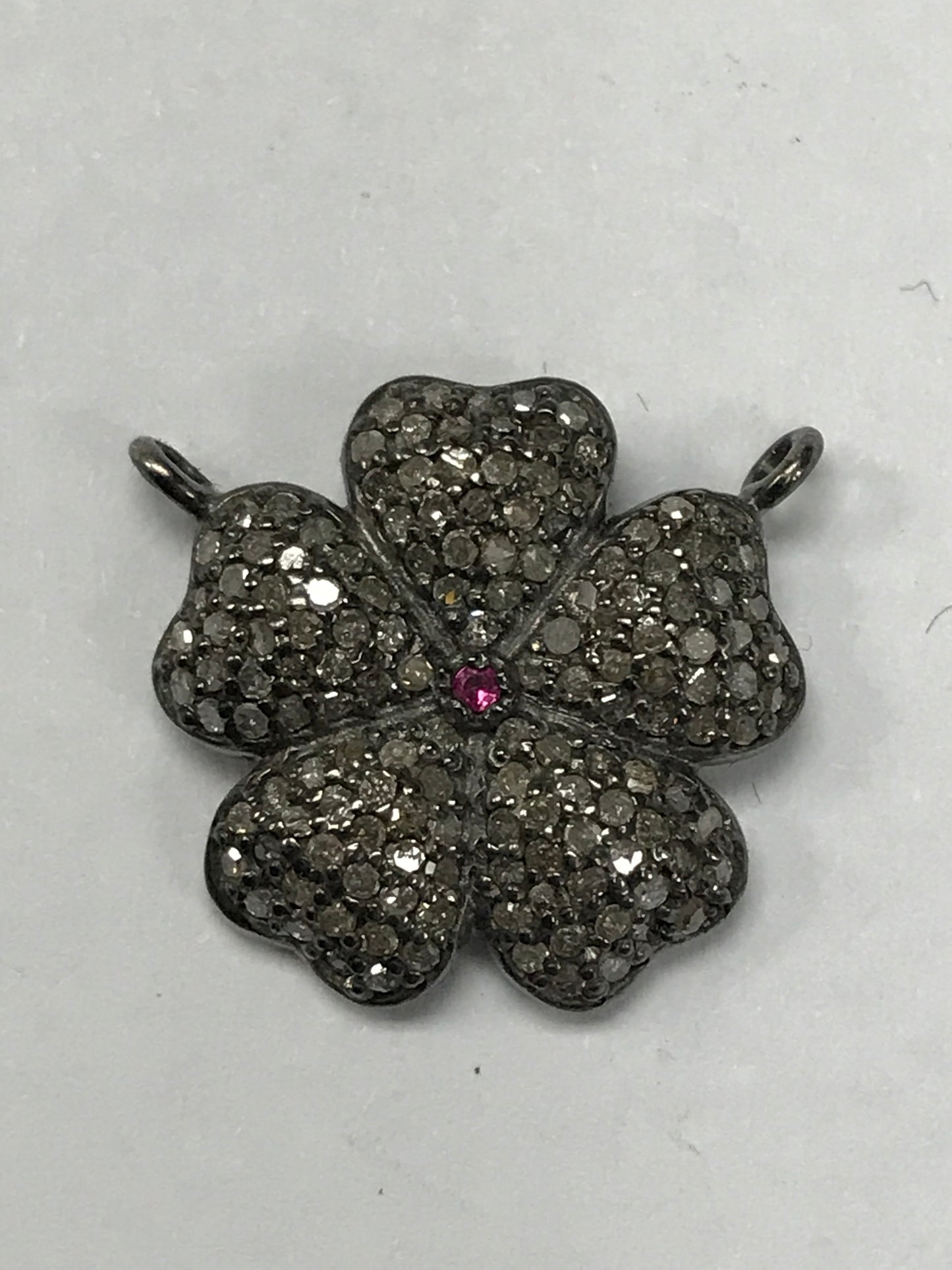 Flower Shape Diamond and Red Stone Flower Pendant