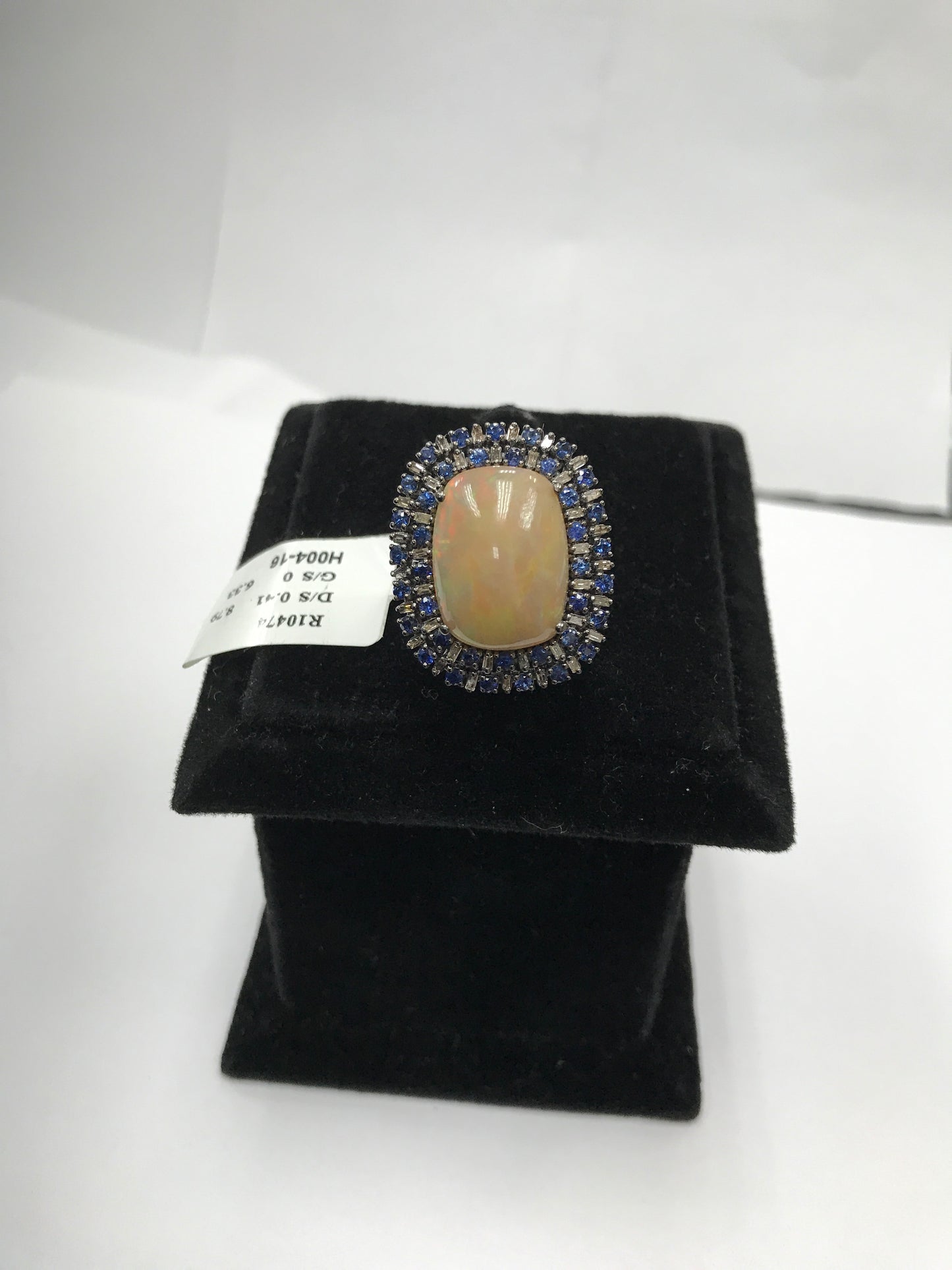 Opal and Diamond Ring with Blue Sapphire
