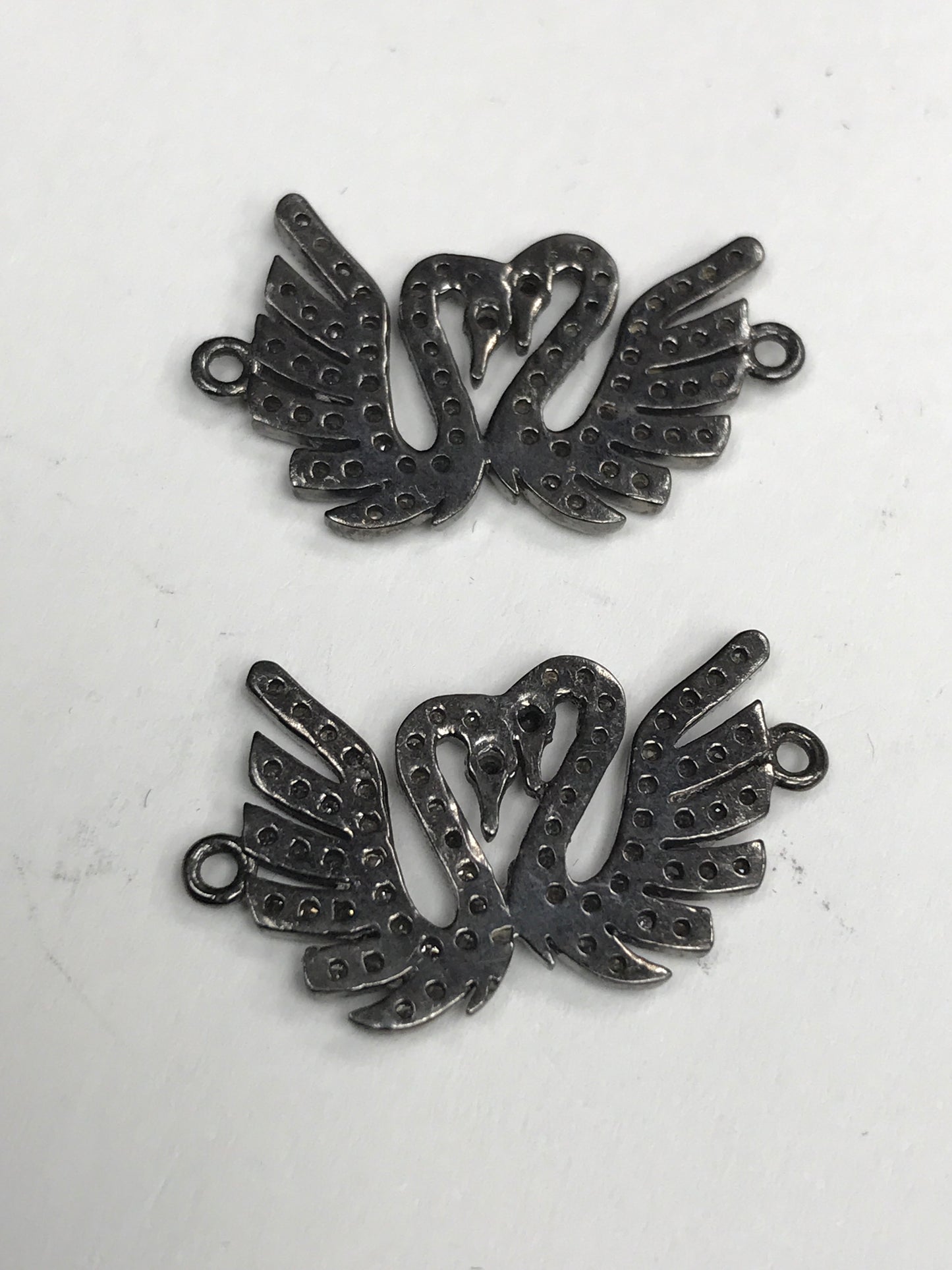 Swan Diamond Charm .925 Oxidized Sterling Silver Diamond Charm, Genuine handmade pave diamond Charm Size Approx 1.04"(14 x 26 MM)
