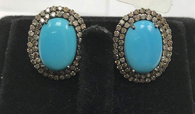 Tourquise Natural Sleeping Beauty and Diamond Stud earring