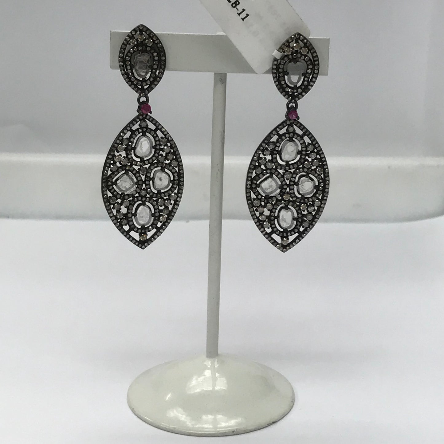 Silver Diamond Earring .925 Oxidized Sterling Silver Diamond Earring, Genuine handmade pave diamond Earring.