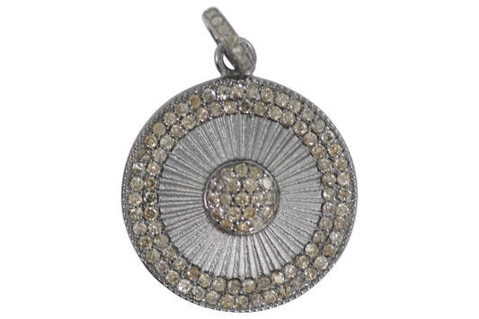 Round Shape Silver Pave Diamond Pendant .925 Oxidized Sterling Silver Diamond Pendant, Genuine handmade pave diamond Pendant Size 24 MM