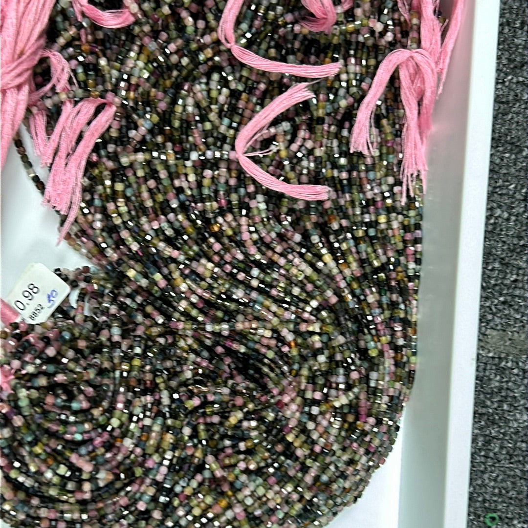 Tourmaline, Multi Tourmaline beads faceted square
