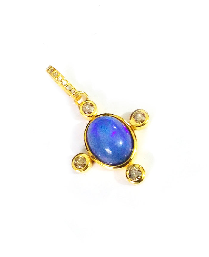 Opal Oval Silver Pave Diamond Pendant