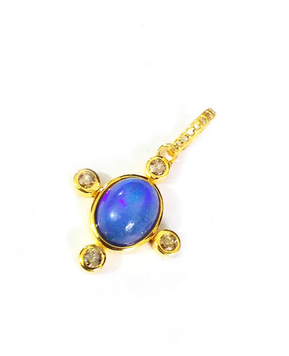 Opal Oval Silver Pave Diamond Pendant