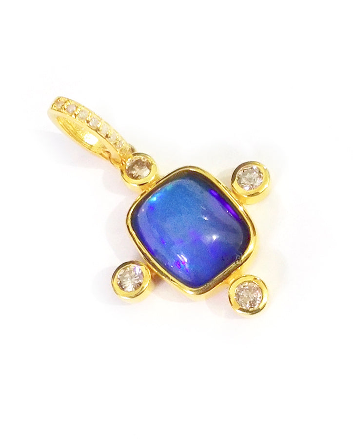 Opal Silver Pave Diamond Pendant