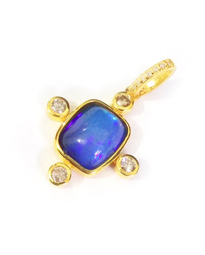 Opal Silver Pave Diamond Pendant