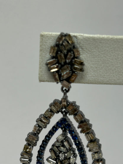 Double Drop Shape Diamond and Blue Sapphire Earring