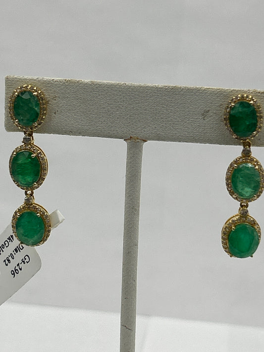 Natural Emerald 14k Gold Diamond Earring