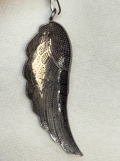 Feather Silver and Diamond Pave  PENDANT & CHARMS With Stone