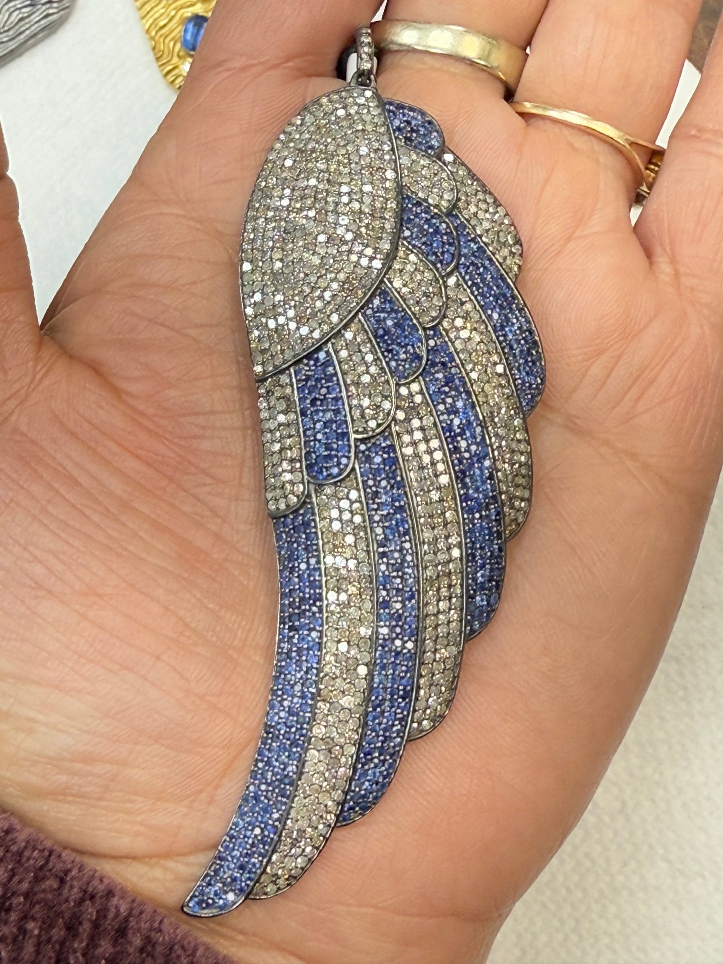 Feather Silver and Diamond Pave  PENDANT & CHARMS With Stone