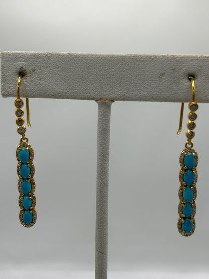 14k Gold Turquoise Diamond Earring