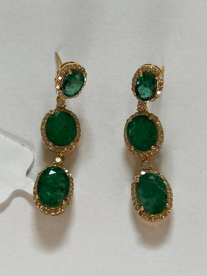 14K Gold Emerald and Diamond Earrings