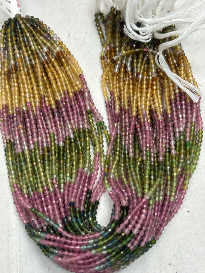 TOURMALINE BEADS ROUND FACETED 3-4MM
