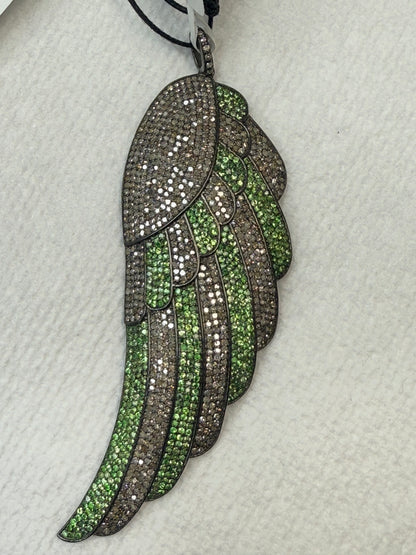 Feather Silver and Diamond Pave  PENDANT & CHARMS With Stone