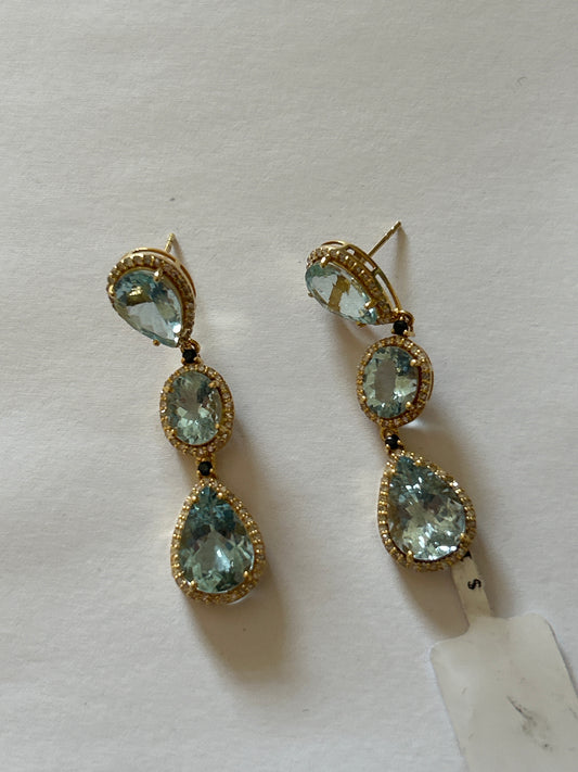 Aqumarine 14k Solid Gold Diamond Earring