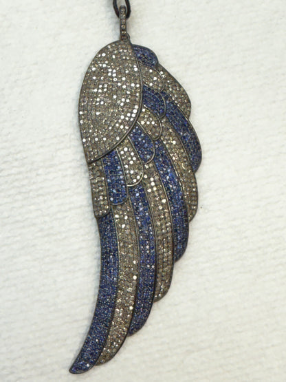 Feather Silver and Diamond Pave  PENDANT & CHARMS With Stone