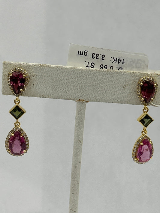 Tourmaline 14k Gold Diamond Earring