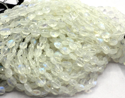 Moonstone, Rainbow Moonstone Faceted Oval Beads