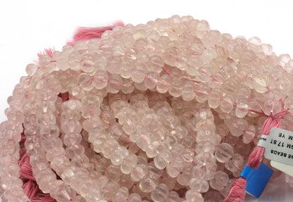 Quartz, Rose Quartz carved pumpkin beads