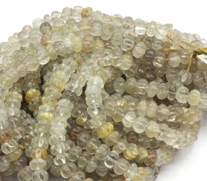 Quartz, Golden Rutilated Quartzs Carved Pumpkin Beads