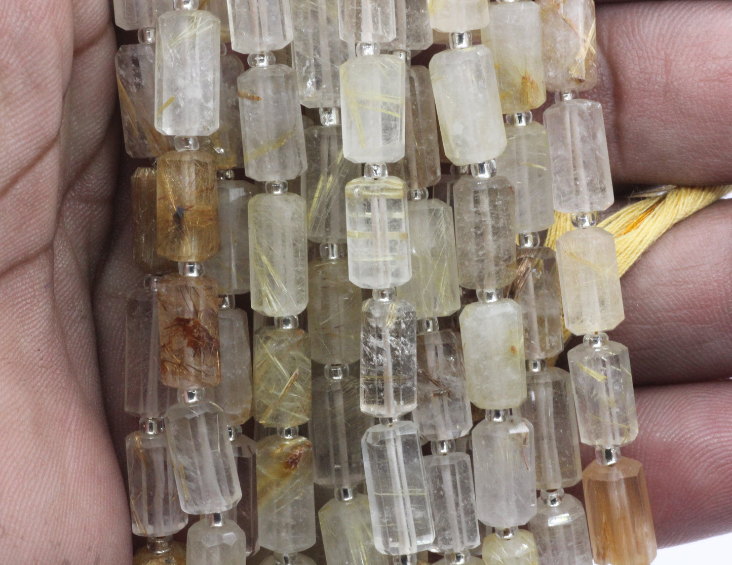 Quartz, Golden Rutilated quartz Faceted Tube Beads