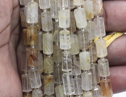 Quartz, Golden Rutilated quartz Faceted Tube Beads