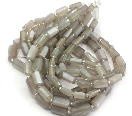 Moonstone, Grey Moonstone Faceted Tube Beads
